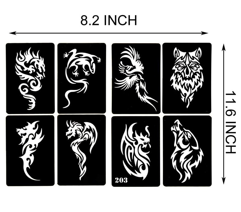 Kotbs 4 Sheets Temporary Tattoo Stencils, 32pcs Animal Patterns Henna Tattoo Stencil Kit Temporary Glitter Airbrush Tattoo Stencils Arabian Tattoo Stickers for Face Body Paint Art - Image 4